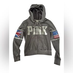 PINK Victoria's Secret London Sequin Hoodie Flag Bling XS